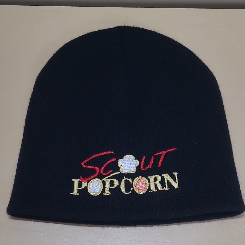 Vintage 'Scout Popcorn' Embroidered Black Toque NWOT